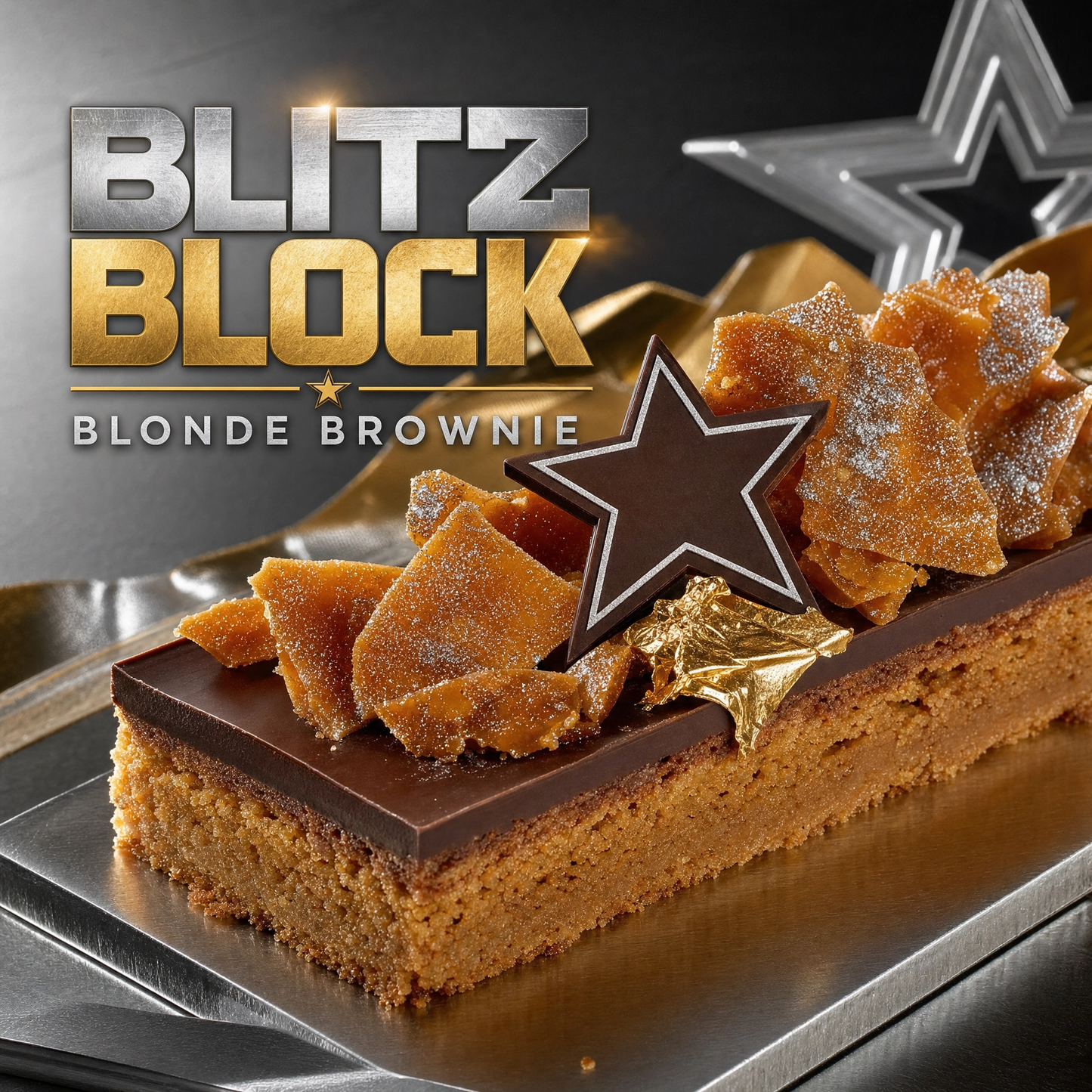Close-up of a Blitz Block Blondie Extreme Brownie from Bella Dolce Bakery, showcasing its golden, chewy texture and chocolate chunks.