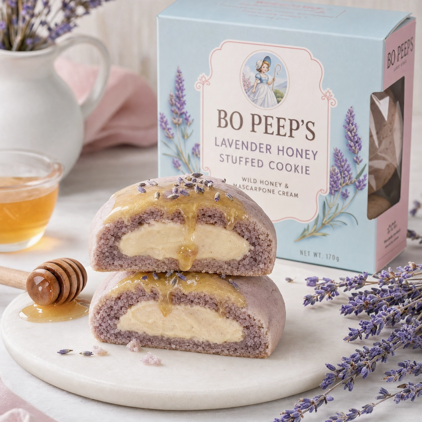 Gourmet Bo Peep's Lavender Honey Cookie by Bella Dolce Bakery, showcasing a delicious lavender and honey-flavored cookie.