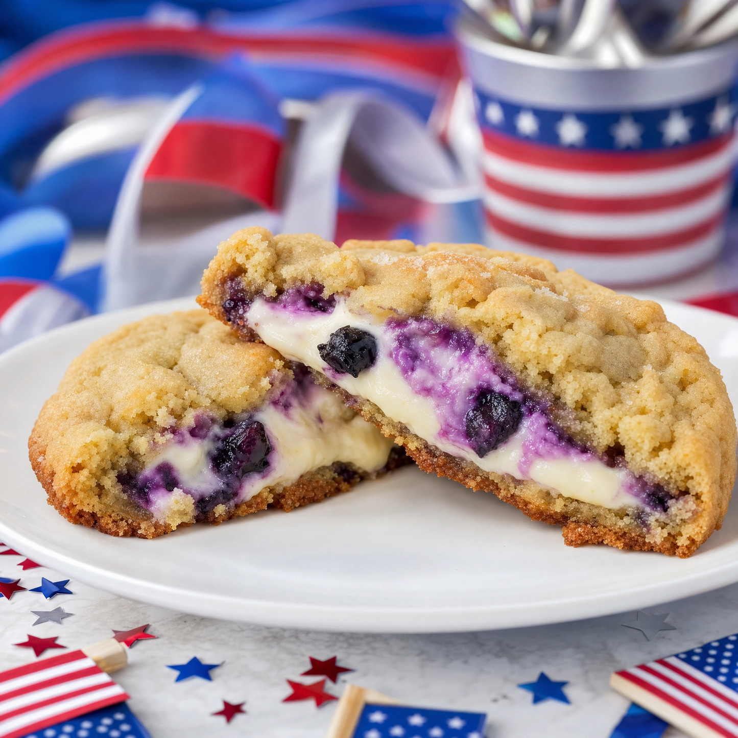 Liberty Bell Lemon Blueberry Cheesecake Stuffed Cookie - Bella Dolce Bakery