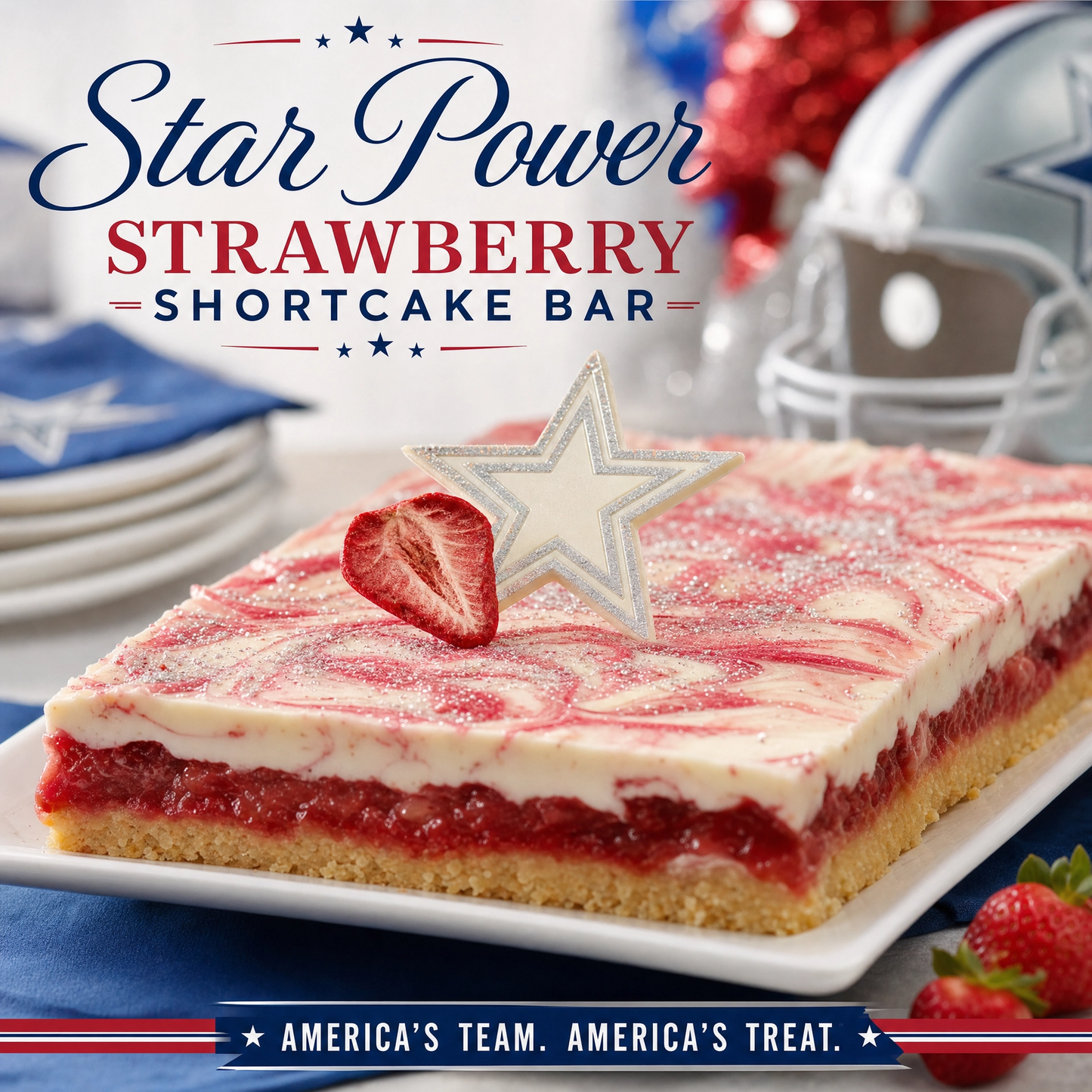 Bella Dolce Bakery Star Power Strawberry Shortcake Extreme Brownie bar with strawberry filling and decorative toppings.