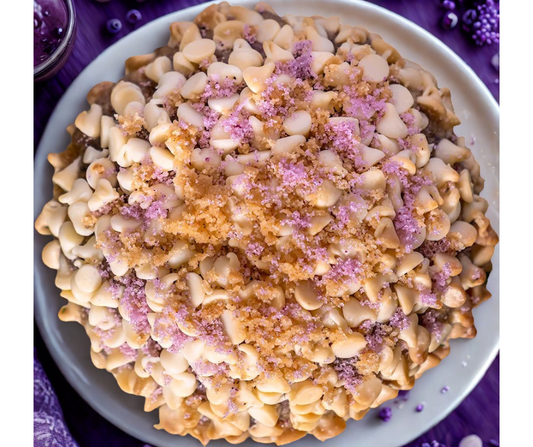 Gourmet Lemonad LaViolet cookie by Bella Dolce Bakery with purple icing and lemon zest topping on a white plate.