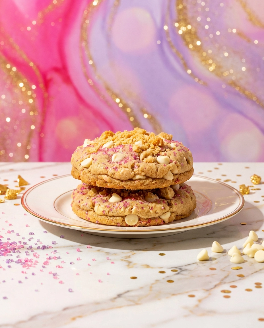 Stack of Lemonad LaViolet Gourmet Cookies by Bella Dolce Bakery, showing golden-brown cookies with violet accents