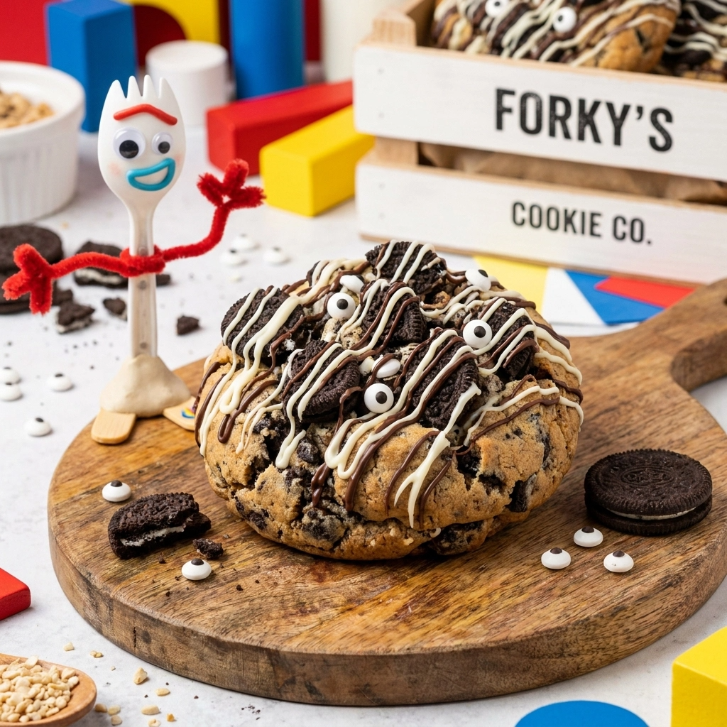 Forky's Cookies & Cream Chaos gourmet cookie by Bella Dolce Bakery, featuring cookies and cream flavor with a rich, textured appearance.