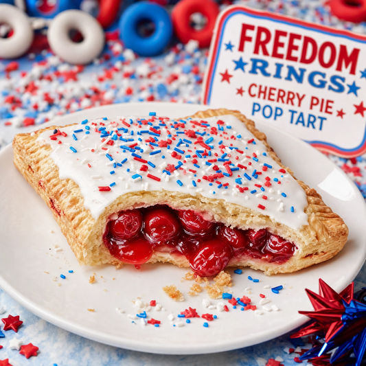 Bella Dolce Bakery Freedom Rings Cherry Pie Glam Tart featuring colorful cherry-themed edible glitter and decorative tart design.