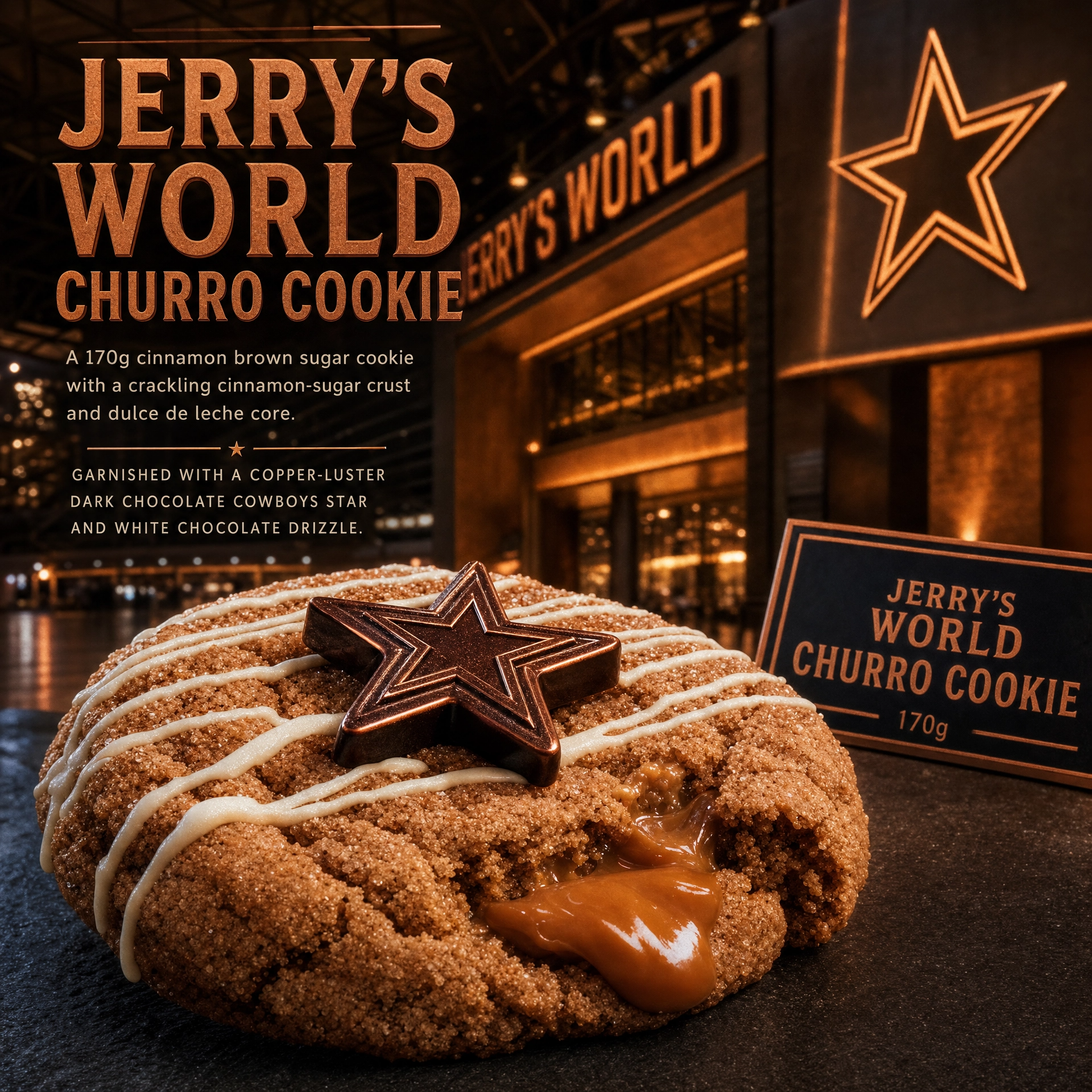 Gourmet Jerry's World Churro Cookie by Bella Dolce Bakery featuring a golden-brown cookie with churro-inspired cinnamon sugar topping.