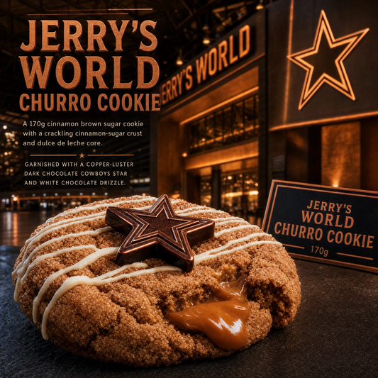 Gourmet Jerry's World Churro Cookie by Bella Dolce Bakery featuring a golden-brown cookie with churro-inspired cinnamon sugar topping.