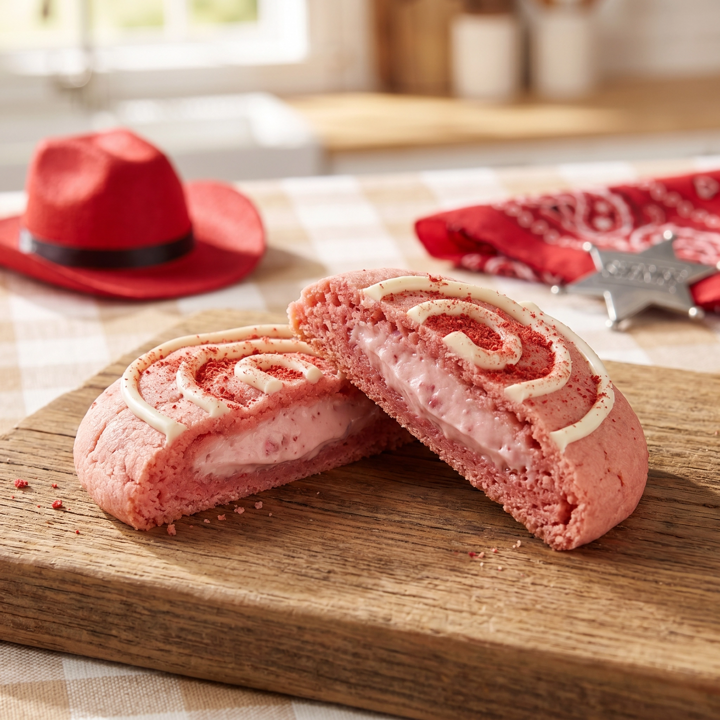 Bella Dolce Bakery Jessie's Strawberry Lasso gourmet cookie with fresh strawberries and a decorative lasso design.