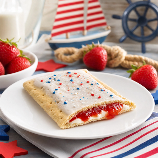 Glam tart featuring strawberries and cream with a golden crust, topped with fresh strawberries and creamy frosting by Bella Dolce Bakery.