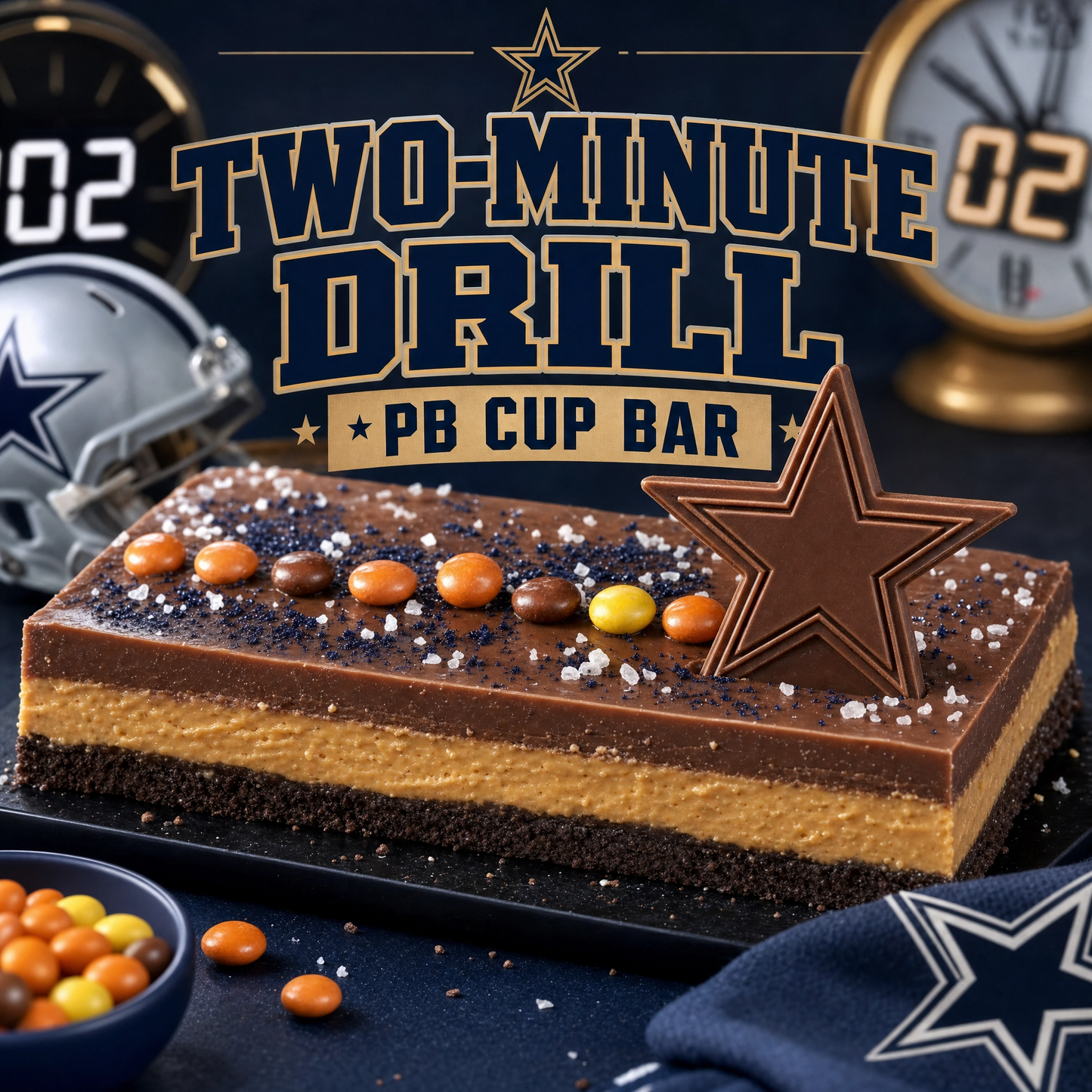 Extreme brownie Two-Minute Drill PB Cup Bar by Bella Dolce Bakery, showcasing a rich, chocolate peanut butter treat.